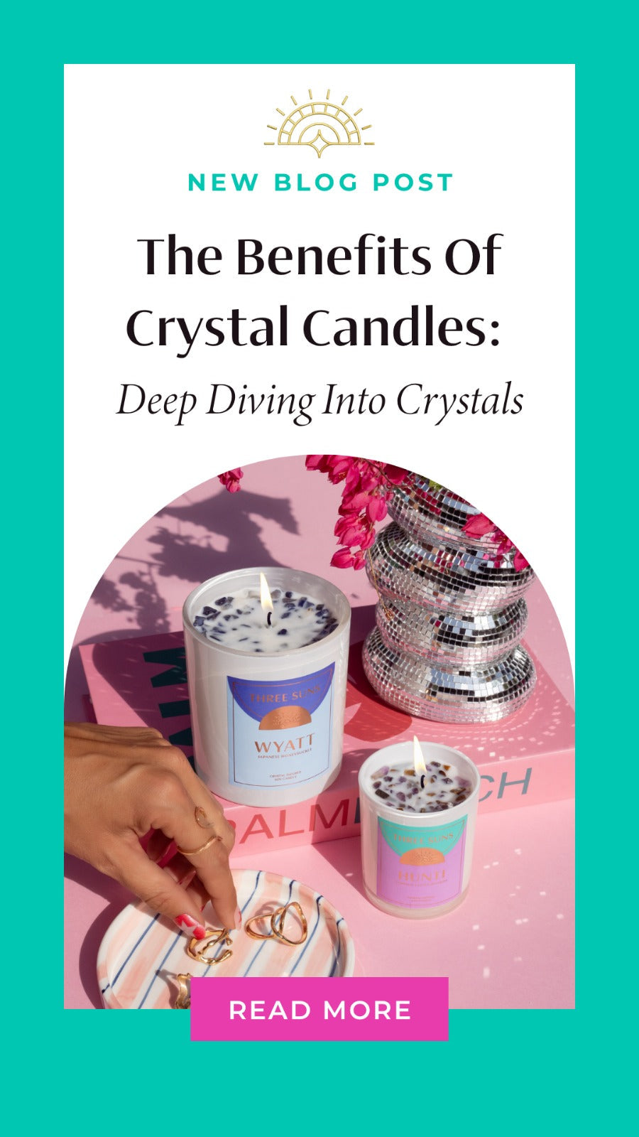 Luxury crystals and candles set, showcasing crystal candle benefits for an elegant ambiance