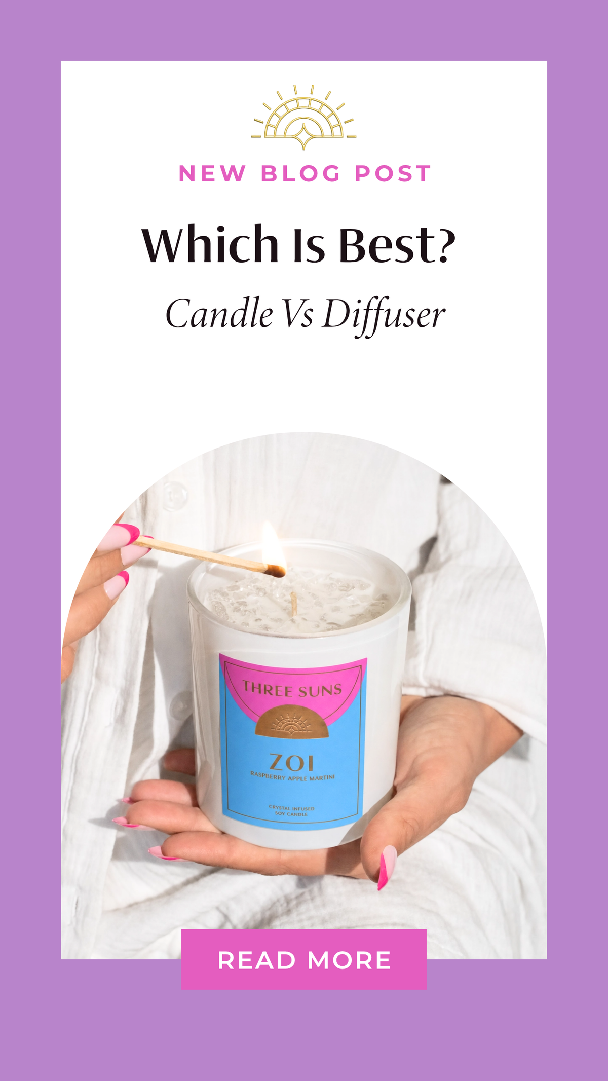Crystal candle, reed diffuser and room spray side by side, Three Suns home fragrance range
