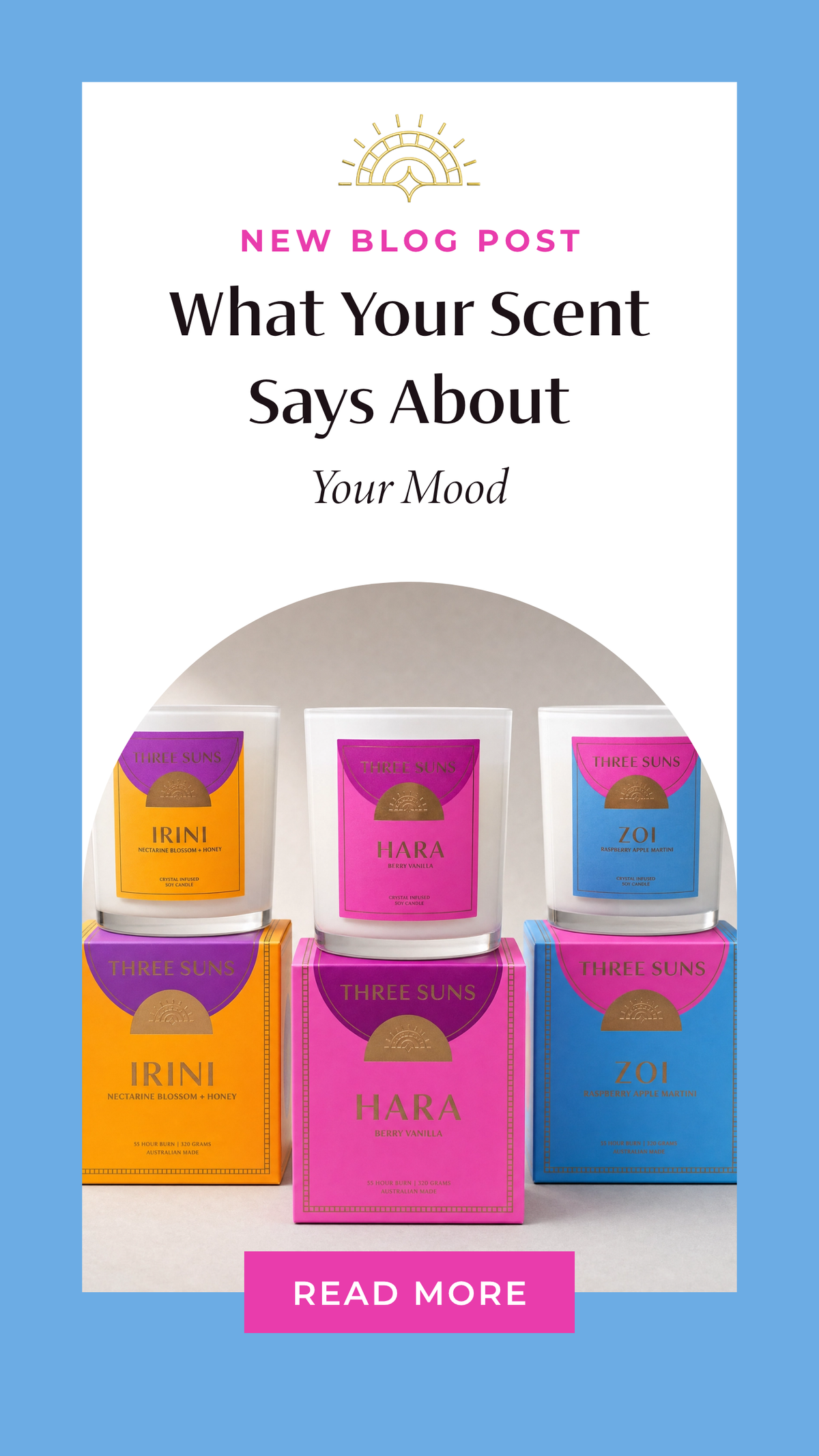 Three Suns crystal candles in a range of scents for different moods