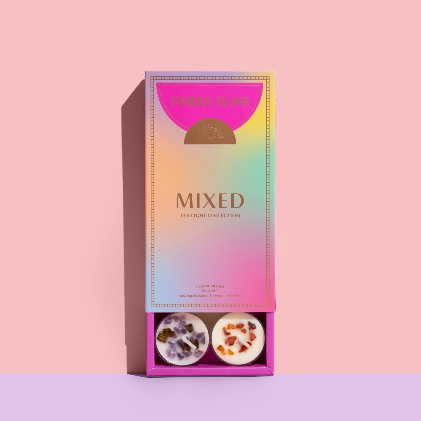 Three Suns mixed soy tea light candles discovery set, scented tea lights handpoured in Sydney Australia