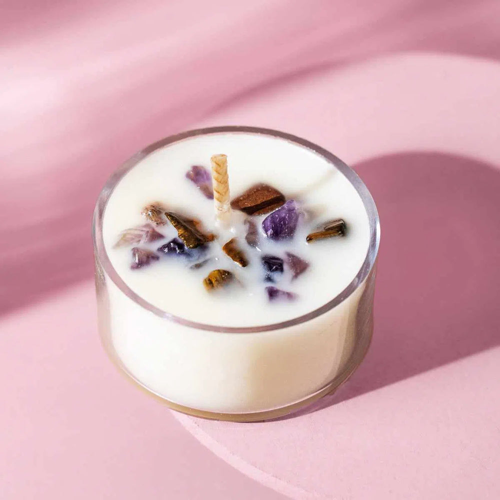 
                      
                        Hunti | Camellia + Lotus Blossom Soy Tealight Box of 10-Crystal Infused Tea Lights-ThreeSuns
                      
                    