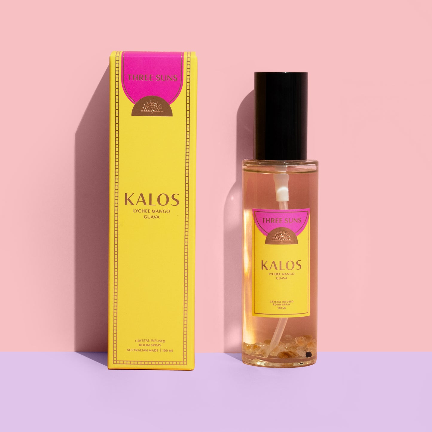 Kalos' | 100ml GLASS Crystal Room Spray Of Prosperity | Lychee Mango + Guava