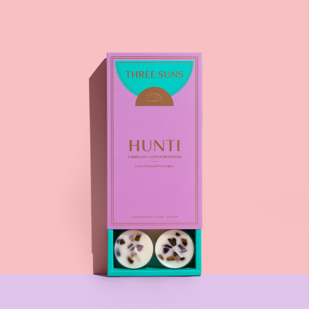 Hunti | Camellia + Lotus Blossom Soy Tea Light candle Box of 8