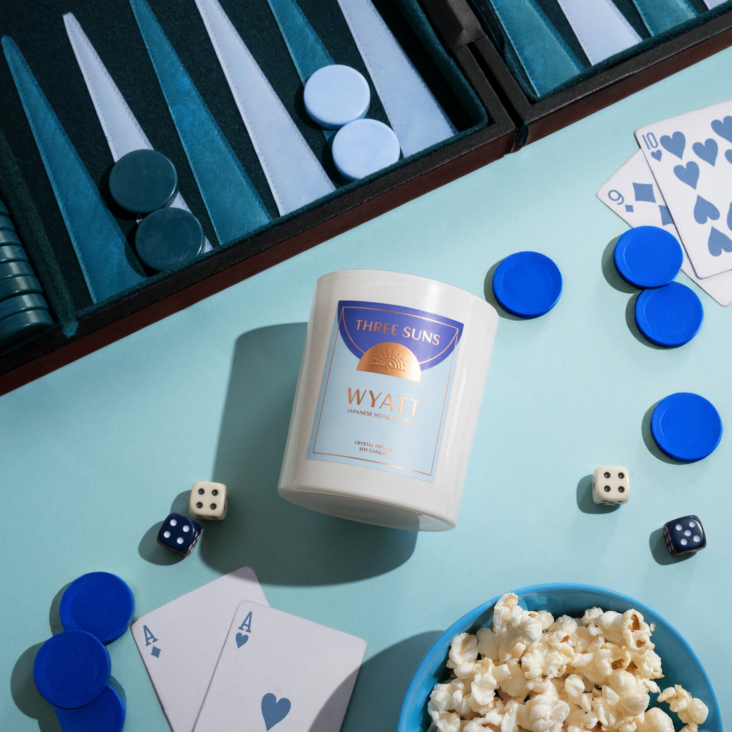 Wyatt Crystal Infused Soy Candle with Sodalite, triple-scented Japanese Honeysuckle fragrance, eco-friendly luxury candles Australia