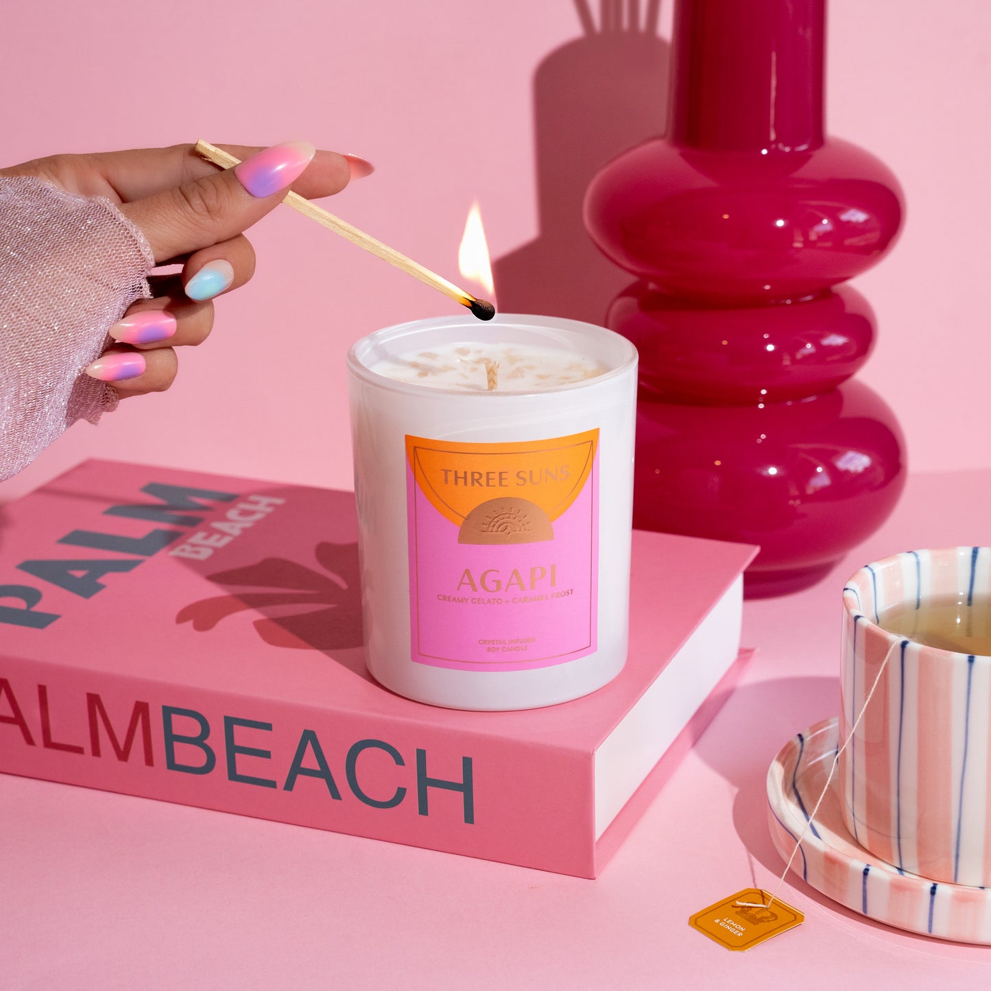 Rose Quartz scented soy wax candle providing a soothing and elegant aroma for relaxation and ambiance